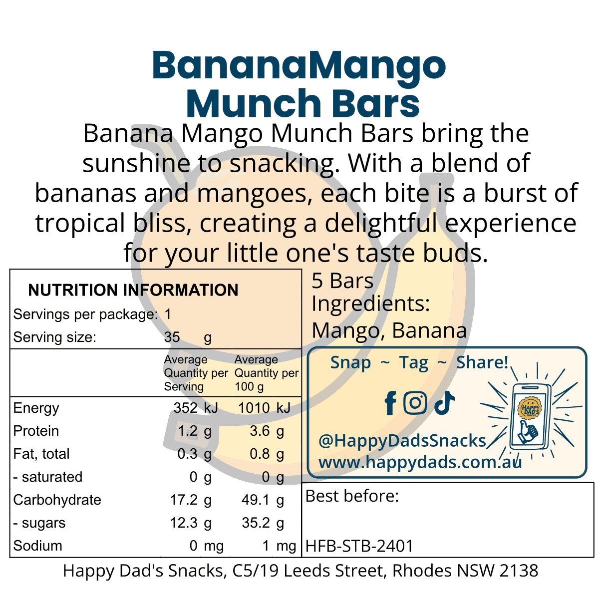 Banana Mango Munch bar Label Back